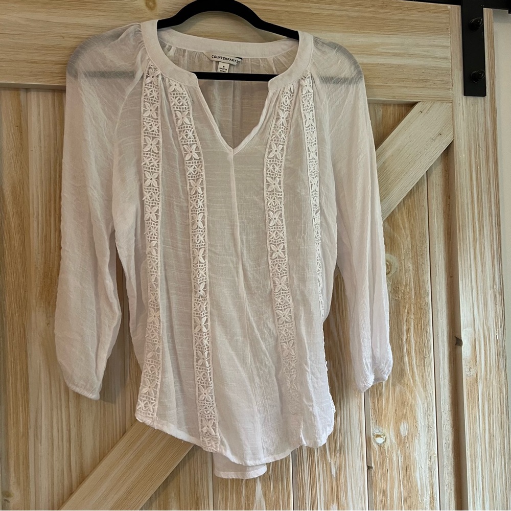 White counterparts three-quarter sleeve gauze style blouse size small - Picture 4 of 10